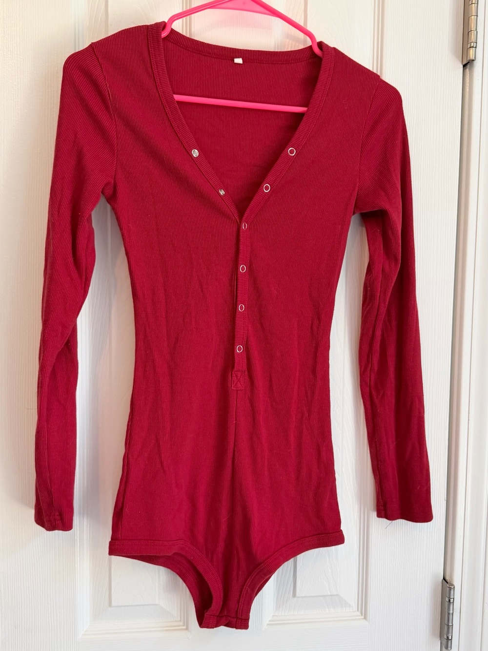 Amazon Women's Long Sleeve Ribbed Henley Pajama Onesie - Deep Red